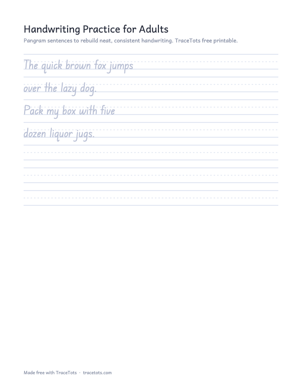 Preview of the Handwriting Practice Sheets for Adults printable worksheet